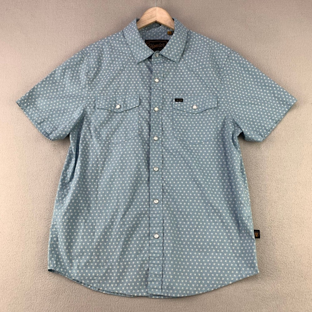 Howler Bros H-Bar-B Snapshirt Mens Small Blue Short Sleeve Western Rodeo Shirt